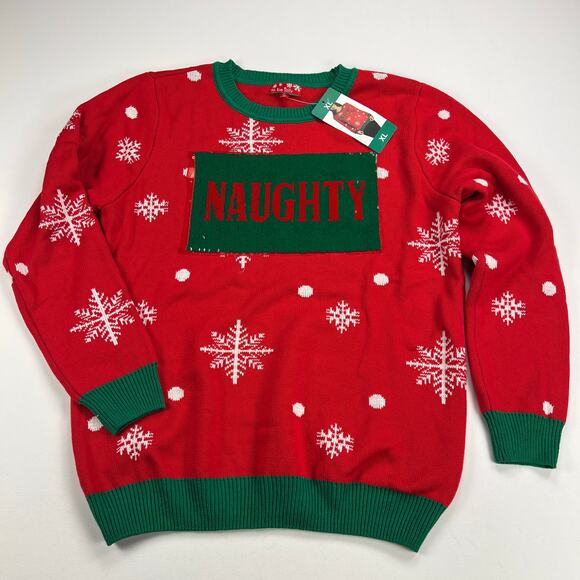 To Be Jolly Naughty/Nice Reversible Sequined Ugly Christmas Sweater NEW Size XL - Picture 11 of 13